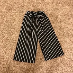 Vertical Stripe Self Tie Wide Leg Pants
